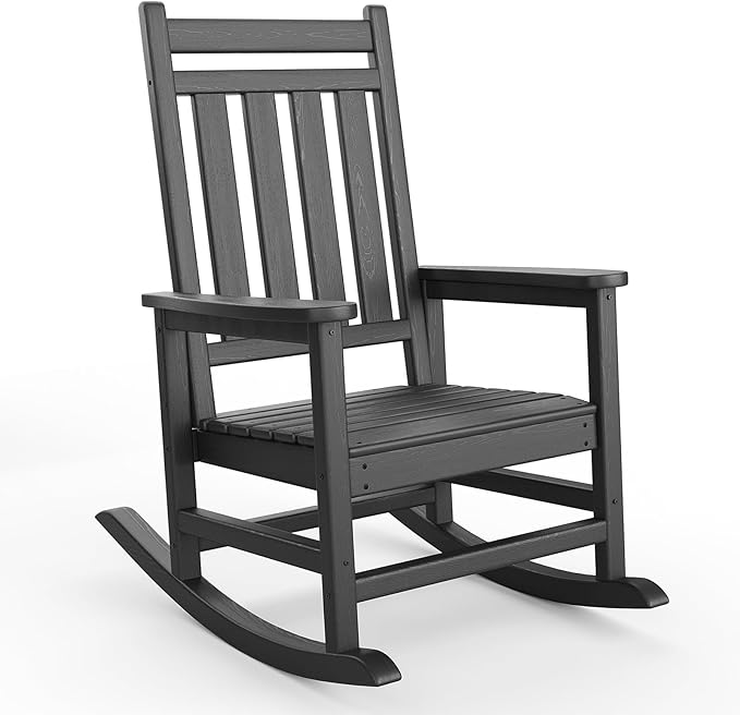 HDPE Rocking Chair Outdoor- Poly High Back Porch Rocker Chairs for Adults - All Weather Resistant Furniture for Patio Front Porch - Black by Garvee