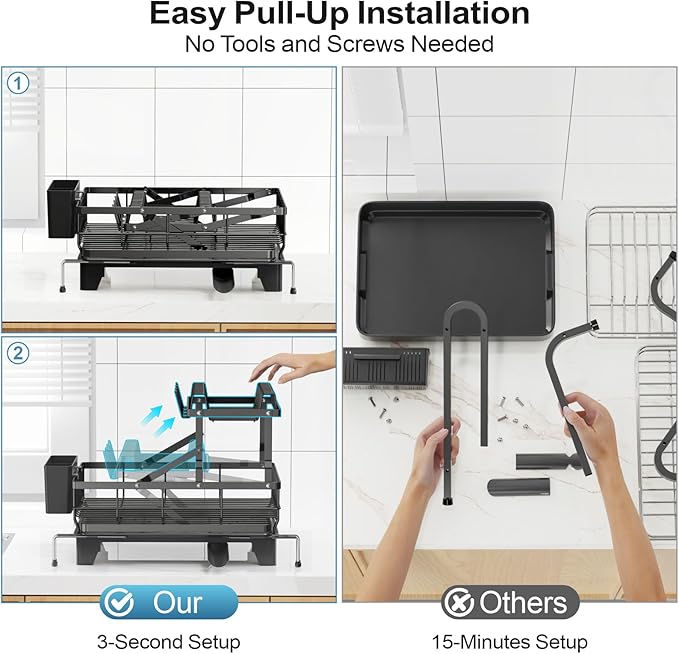 GSlife Large Dish Drying Rack 2 Tier, Expandable Kitchen Dish Drainer - Image 6