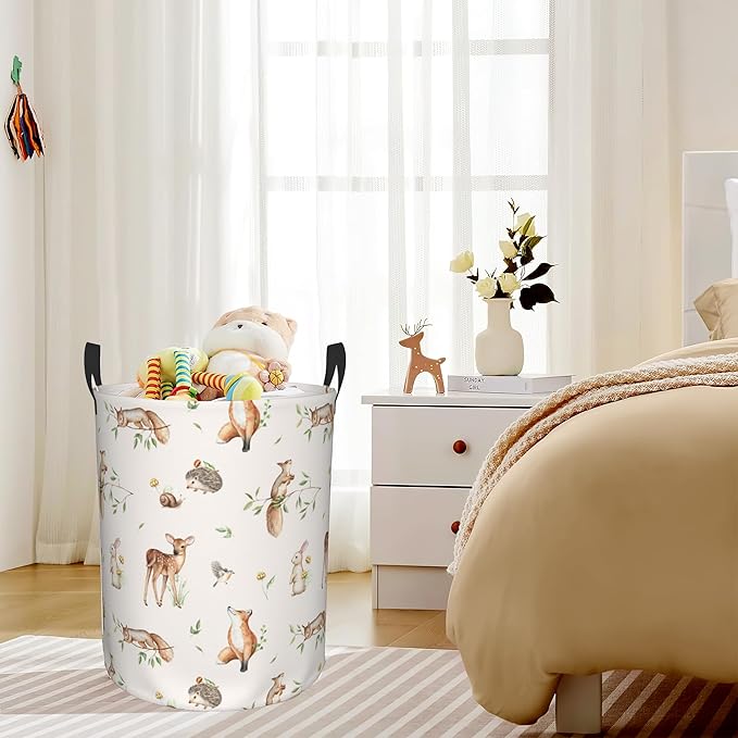 Deer Hedgehog Fox Bunny Squirrel Forest Laundry Basket, Waterproof Foldable - Image 6