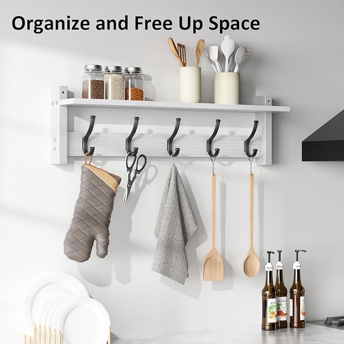 Coat Rack Wall Mount with Shelf, 24 Inch Coat Hanger Walls Mounted, Hat Rack - Image 6