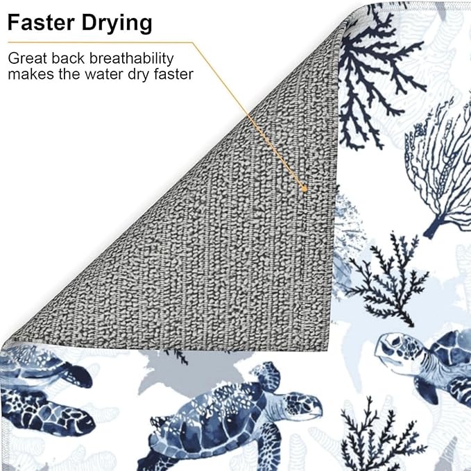 Nautical Blue White Sea Turtle & Coral Dish Drying Mats - Image 8