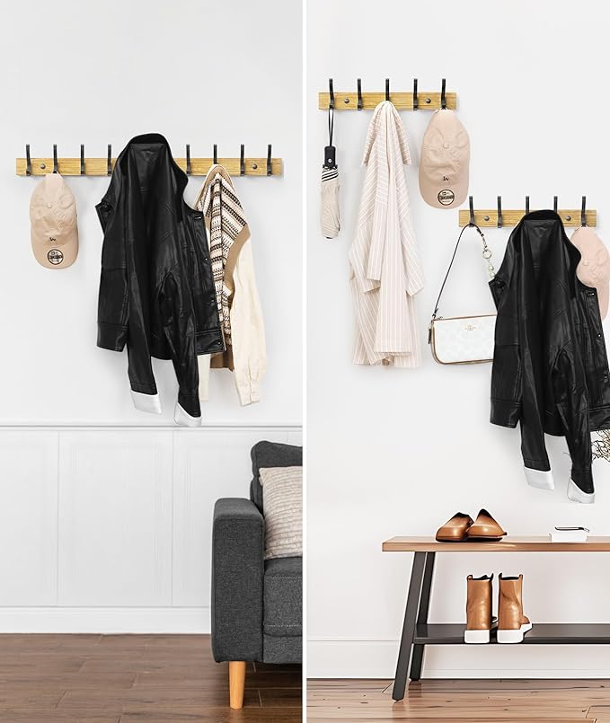 Coat Rack Wall Mount, 16.5 Inches Wood Coat Hooks Wall Mount, Wall Coat Rack - Image 5