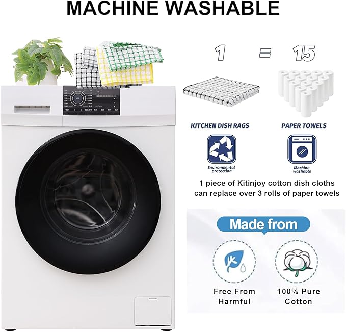 Kitinjoy Cotton 24 Pack Terry Kitchen Dish Cloths, 12 x 12 Inches Super Soft - Image 5