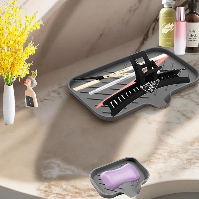 2 PC Sponge Stand for Kitchen Sink and Soap Tray for Bathroom Sink, Silicone - Image 3