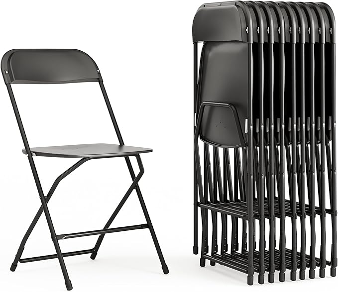 Flash Furniture Hercules Set of 10 Indoor/Outdoor Heavy-Duty Plastic Folding Chairs, Foldable Commercial Stacking Chairs with 650-lb. Static Weight Capacity, Black by FlashFurniture
