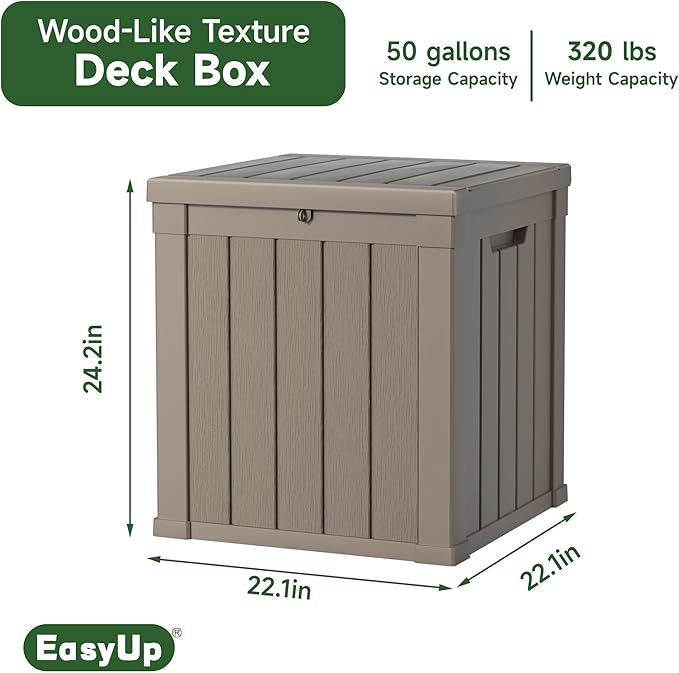 EasyUp 50 Gallon Outdoor Storage Box, Resin Waterproof UV-Resistant Deck Box, Reinforced Stability for Patio, Garden, and Poolside, Striped Gray - Image 2