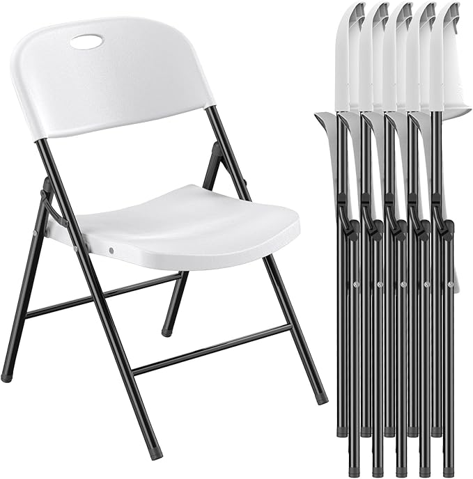 Nazhura 350 Weight Limit Heavy Duty Plastic Folding Chair with Reinfoced Steel Frame for Indoor and Outdoor, Wedding, Party, Restaurant, Meeting Room, Patio and Garden (White, 6 Pack) by NazhuraGoodCompanionAtHome