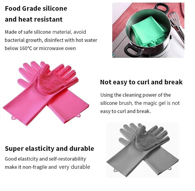Magic Dishwashing Cleaning Sponge Gloves Reusable Silicone Brush Scrubber Gloves - Image 2