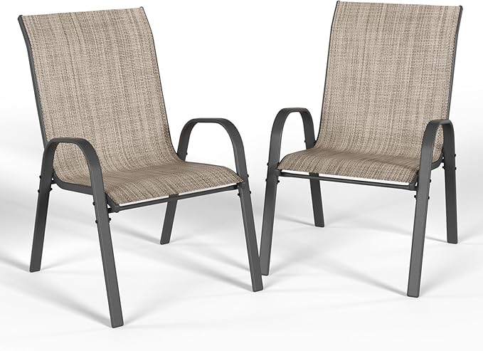 Patio Dining Chairs Set of 2, Outdoor Stackable Dining Chairs High Back, Patio Furniture for Backyard, Porch, Garden, Poolside (Brown) by VonzoyHome