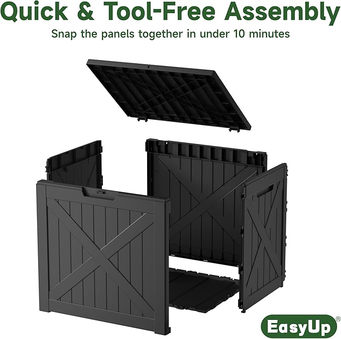 EasyUp 32 Gallon Outdoor Storage Box, Resin Waterproof UV-Resistant Deck Box, Reinforced Stability for Patio, Garden, and Poolside, X-Design Black - Image 5