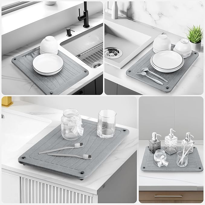 Stone Dish Drying Mats for Kitchen Counter 15.7"x 11.8" Quick Dry Stone Drying - Image 2