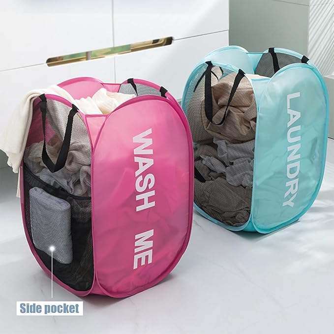2pcs Pop Up Mesh Laundry Hamper Room Collapsible Storage Bin Lightweight Basket - Image 4