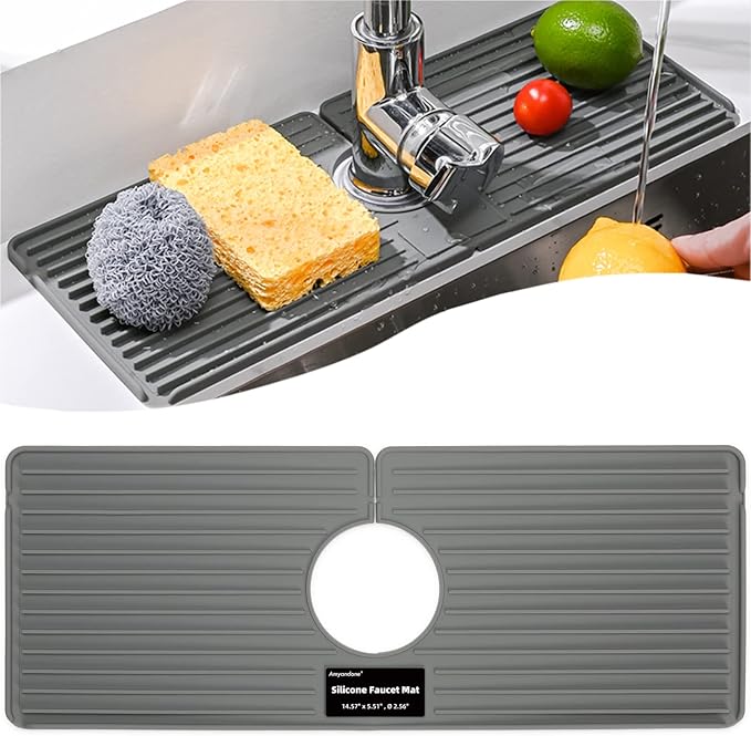 Faucet Mat for Kitchen Sink, Silicone Faucet Handle Drip Catcher Tray, Drying by AmyandoneKitchen