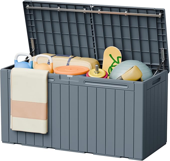Greesum 110 Gallon Outdoor Storage Box with Lockable Lid, All-Weather Solution for Patio Furniture, Pool Supplies & Garden Tools, Waterproof, UV-Resistant Large Deck Box, Gray by BuynowfromGreesum