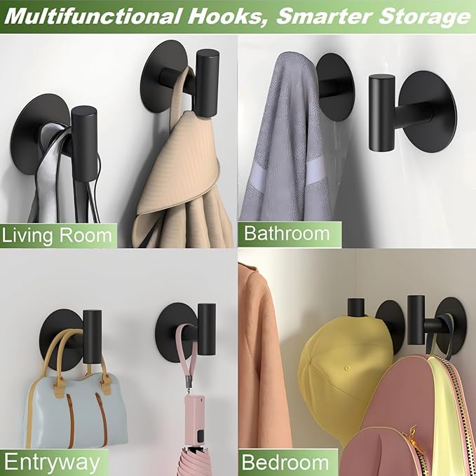 Self-Adhesive Coat Hooks, Stainless Steel Heavy Duty Wall Hooks, Towel Hooks - Image 3