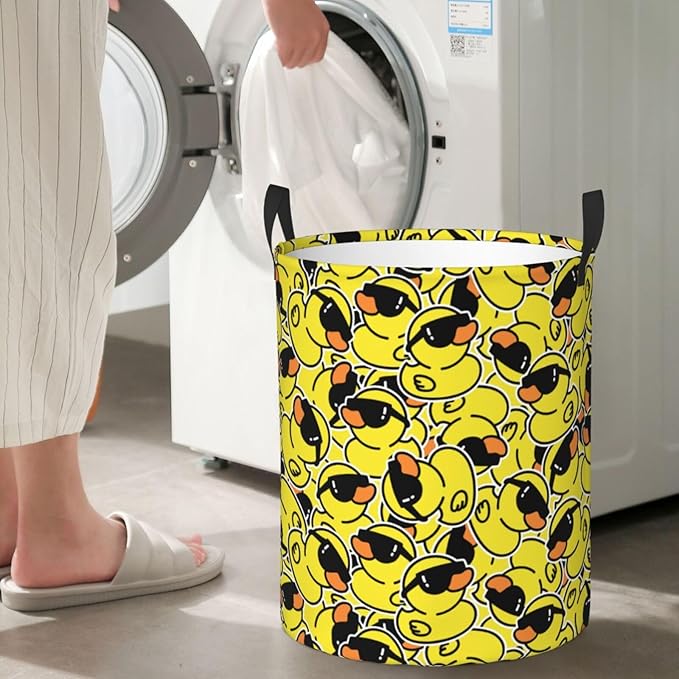 Cute Rubber Ducks With Funny Sunglasses Laundry Hamper Bag With Waterproof Liner - Image 6