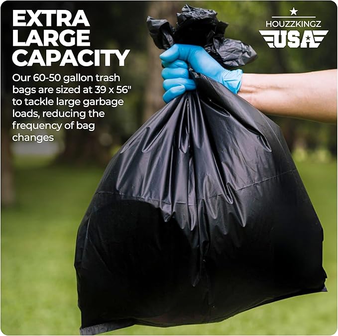 55 Gallon Large Trash Bags 20 Black Contractor Garbage Bags | Heavy Duty Lawn - Image 5