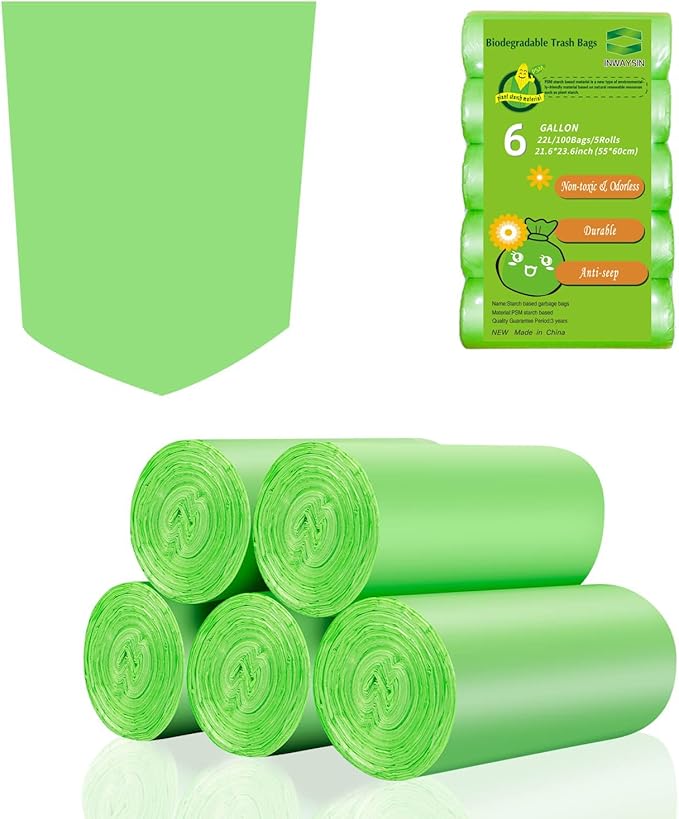 Compostable Kitchen Trash Bags 6-Gallon by Inwaysin