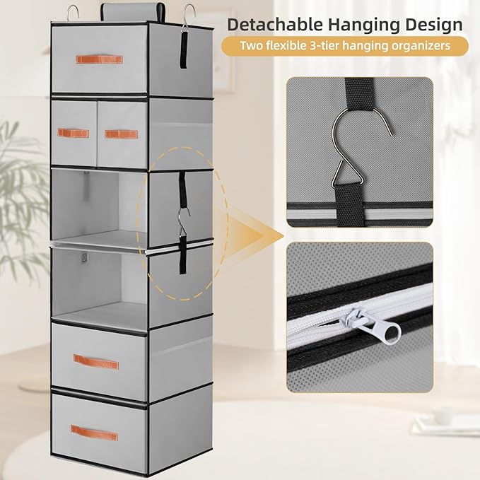 Hanging Closet Organizer 6-Shelf, Upgrade Hanging Shelves - Image 5