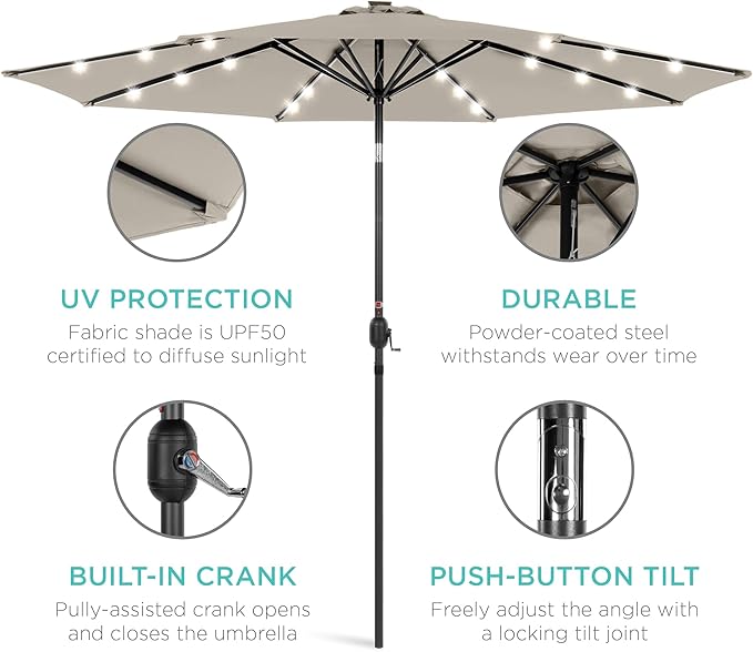 Best Choice Products 10ft Solar Polyester LED Lighted Patio Umbrella w/Tilt Adjustment and UV-Resistant Fabric - Image 5