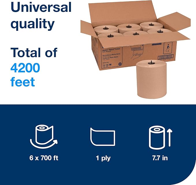 Tork Matic Paper Hand Towel Roll Natural H1, 100% Recycled Fiber, 6 Rolls x 700 - Image 2