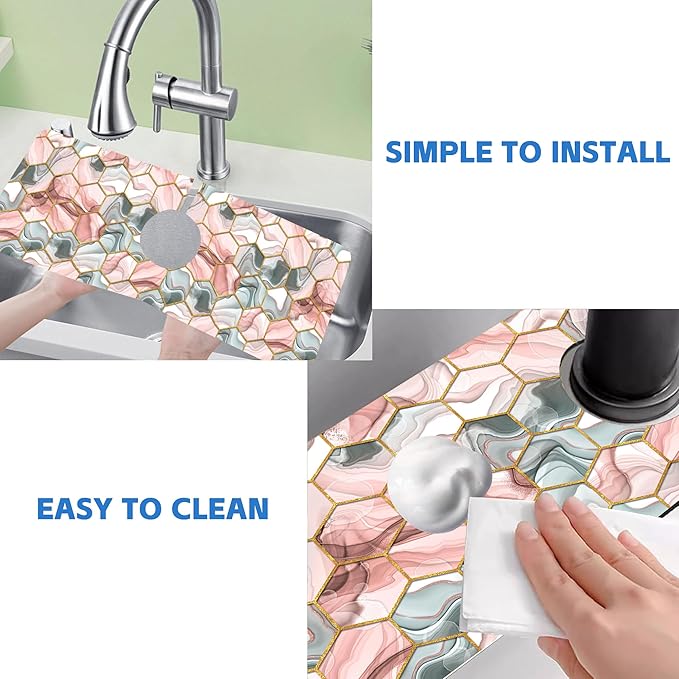Abstract Gray and Red Hexagon Sink Faucet Absorbing Mat Sink Splash Guard - Image 5