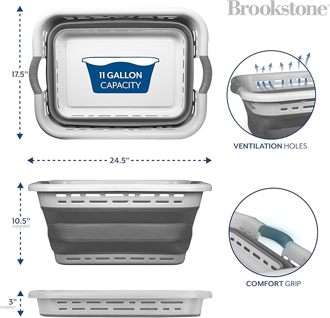 BROOKSTONE 11 GALLON XL 24" Collapsible Laundry Basket & Clothes Hamper - Image 6