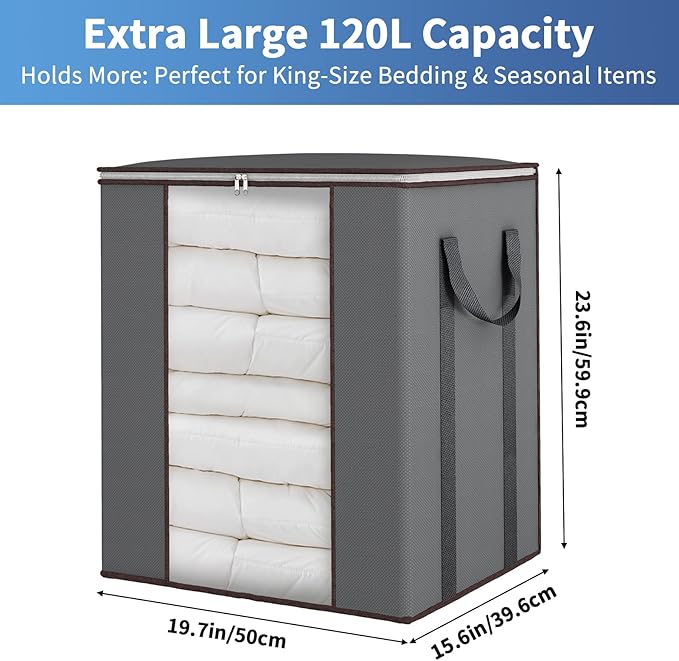 Fixwal Extra Large Blanket Storage Bags 120L Comforter Storage Bags - Image 3