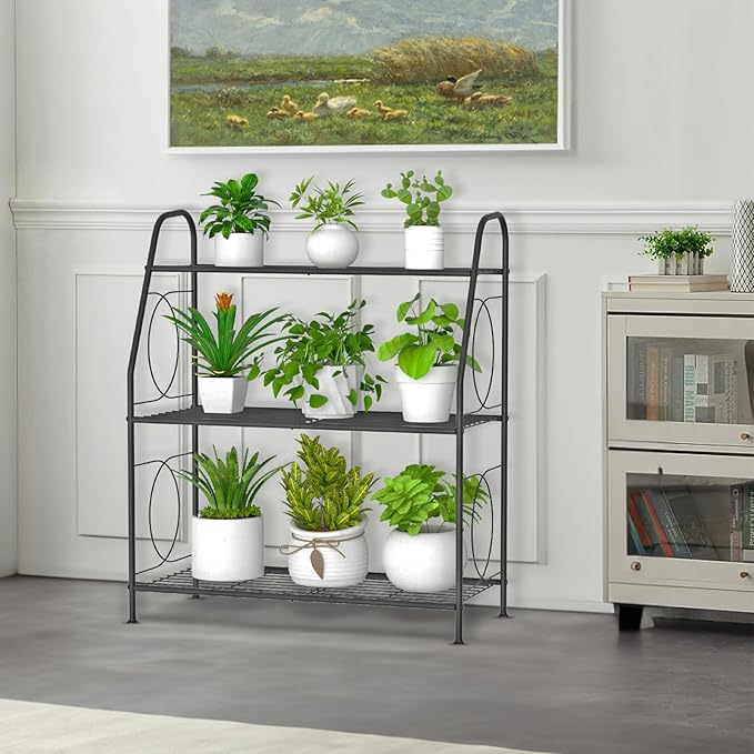 Plant Stand, 3 Tier Plant Shelf for Indoor Outdoor, Heavy Duty Metal Outdoor Plant Stand Holder Rack for Living Room Balcony and Garden, Iron Wire, Black - Image 2