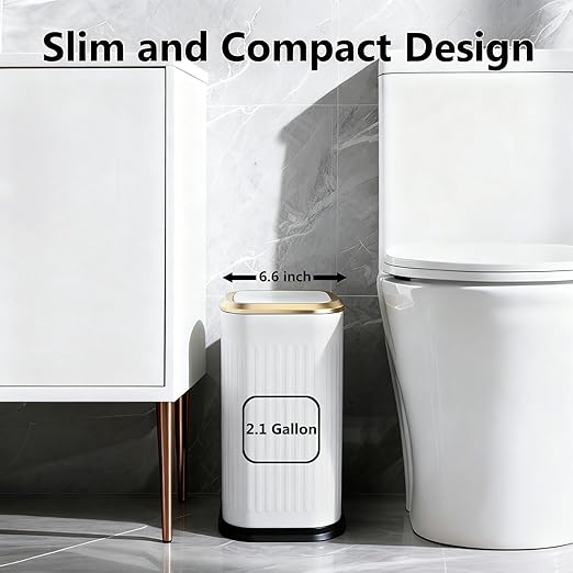 TIPGO Bathroom Trash Can with Lid, 2.1 Gallon / 8 Liter Small Garbage Can - Image 2