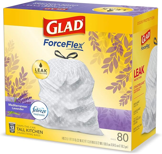 Glad ForceFlex Tall Kitchen Trash Bags, 13 Gallon, Gain Lavender - Image 9