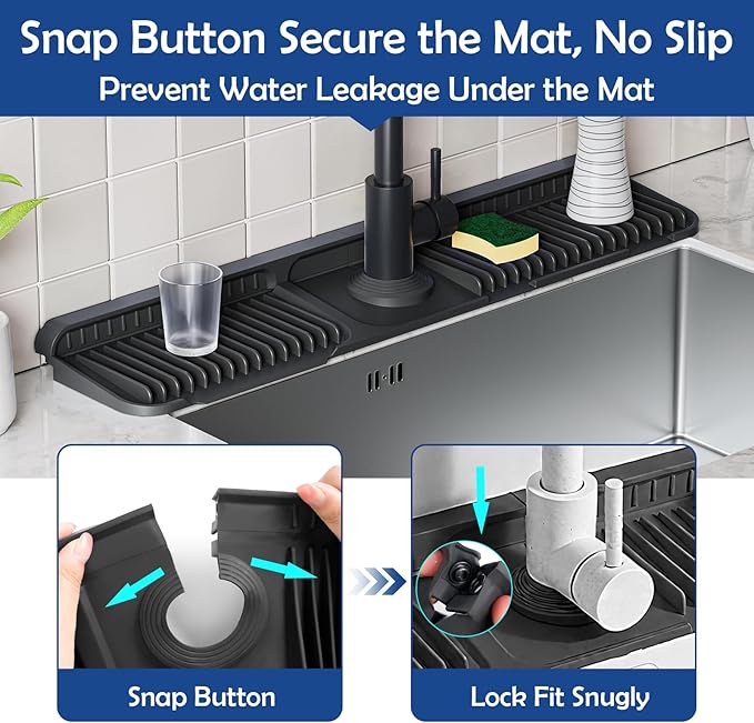24"Longer Silicone Faucet Mat For Kitchen Sink Splash Guard -7° Slope Snap - Image 4