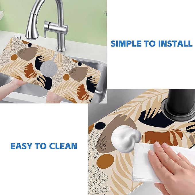 Boho Tropical Leaves Kitchen Sink Splash Guard Mat Absorbent Fast Drying Mat - Image 5