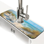 Kitchen Sink Splash Guard，Beach-scene Faucet Mat Sink Gadgets-Super Absorbent by ZHUZHISHAN