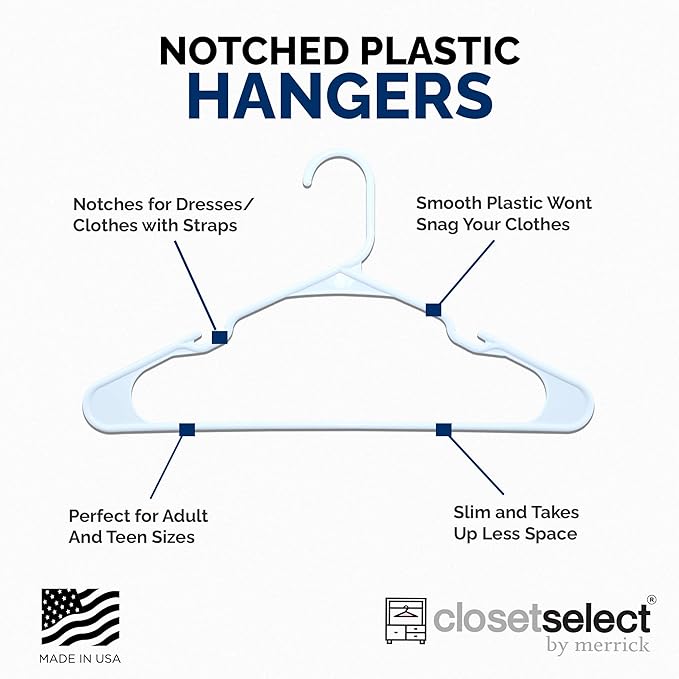 Plastic Hangers 50 Pack, Strong Space Saving Clothes Hanger, Made in USA - Image 5