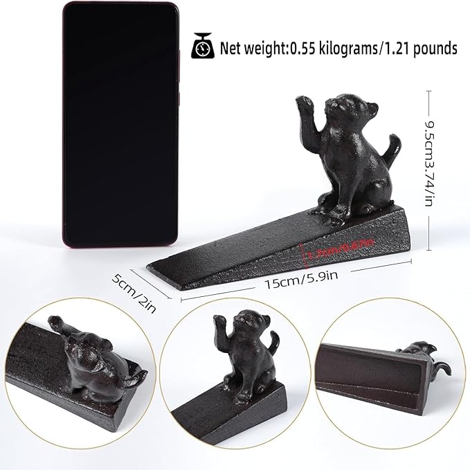 Notakia Cat Door Stopper Heavy Duty Rustic Cast Iron Cute Door Stopper - Image 2