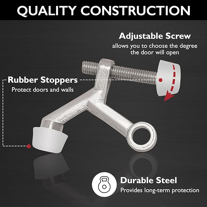 Design House Door Stops, Rubber Cushion Tips, Heavy Duty Zinc Alloy, Easy - Image 4
