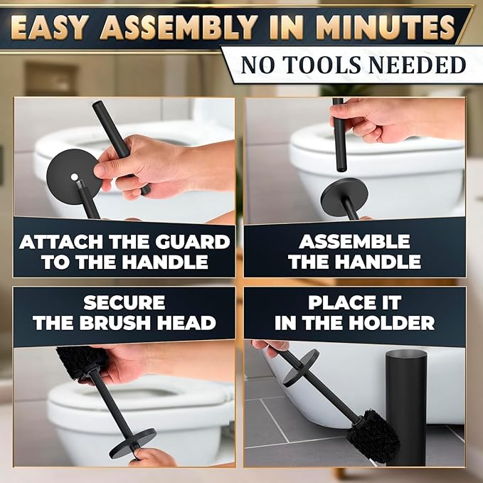 2 PCS Black Toilet Brush and Holder Set - Image 6