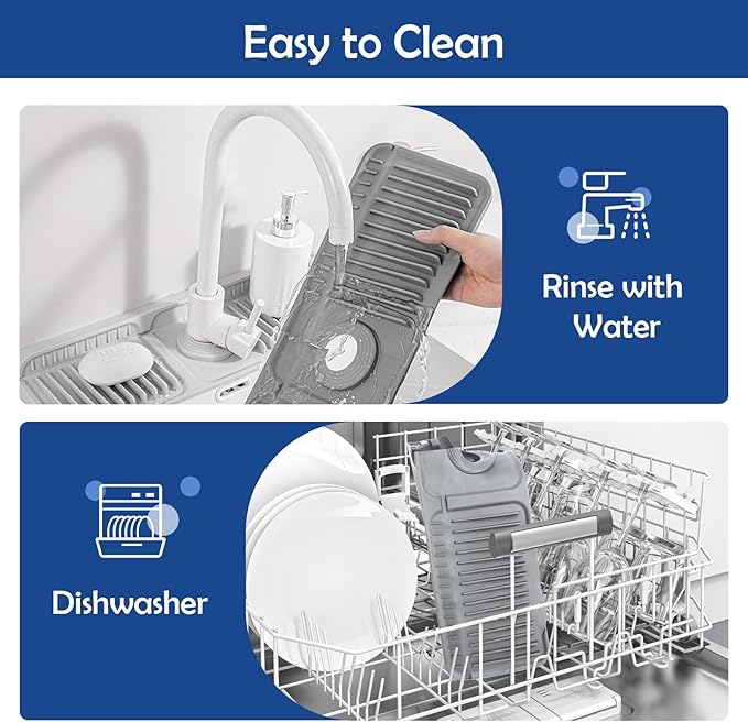 24"Longer Silicone Faucet Mat For Kitchen Sink Splash Guard -7° Slope Snap - Image 8