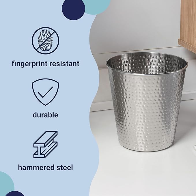 happimess HPM1110C Axel Modern Minimalist Hammered Steel 2-Gallon Wastebasket - Image 3