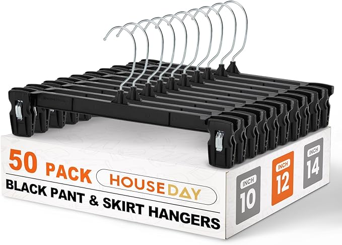 HOUSE DAY Black Pants Hangers 50 Pack, 12 Inch Skirt Hangers by HOUSEDAY