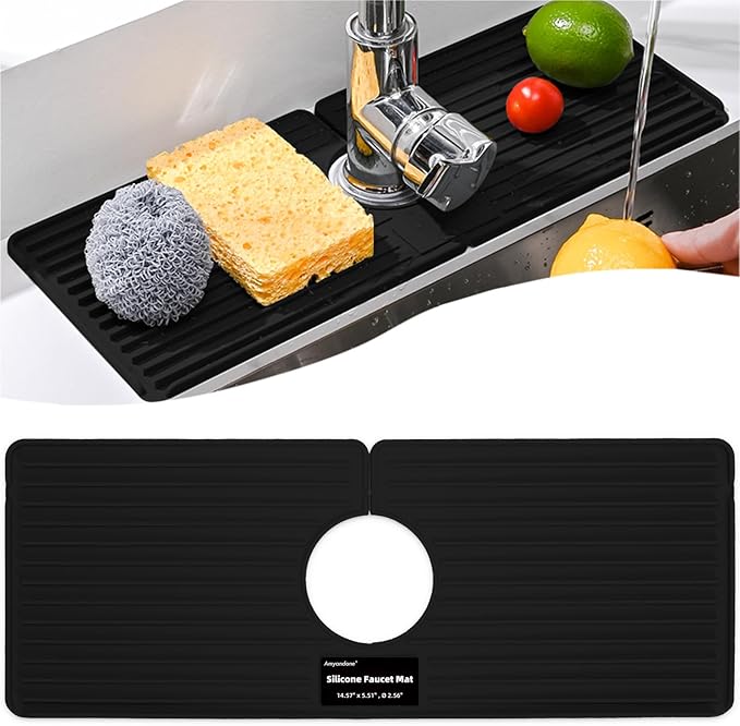 Faucet Mat for Kitchen Sink, Silicone Faucet Handle Drip Catcher Tray, Drying by AmyandoneKitchen