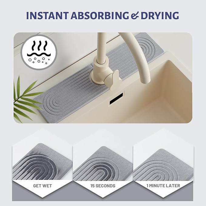 Stone Faucet Mat for Kitchen Sink，Super Absorbent Diatomite Fast Drying Stone - Image 3