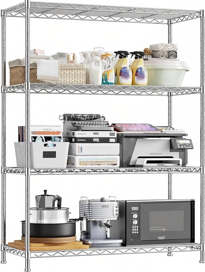 Xcity Storage Shelves, 4 Tier Heavy Duty Metal Shelving Unit with Wheels, 1600 LBS Capacity Adjustable Steel Wire Shelf Organizer for Pantry, Kitchen, Garage, 18" D x 36" W x 60" H, Chrome by Unknown