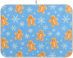 Snowflake Gingerbread Cookie Man Blue Dish Drying Mat by BOENLE-WELCOMEYOURCOMING