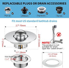 Universal Tub Stopper for Bathroom Sink & Bathtub Drain, 2-in-1 Pop Up Drain - Image 3