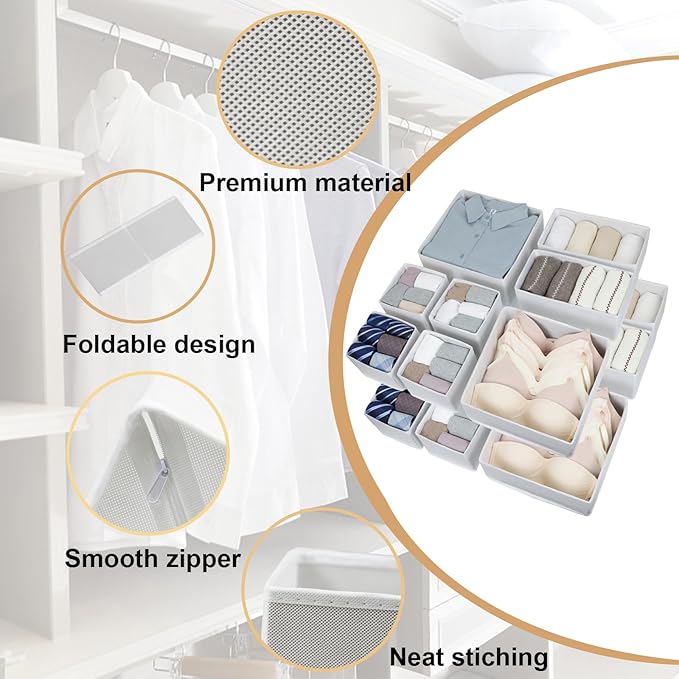 16 Pack Drawer Organizer Clothes, Foldable Fabric Dresser Organizer Closet - Image 4