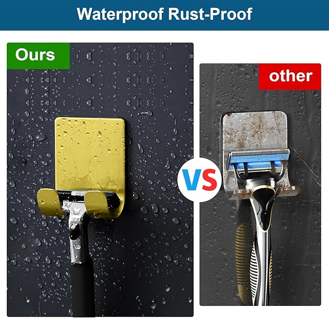 Razor Holder for Shower + Adhesive Wall Hooks, Premium 304 Stainless Steel - Image 5