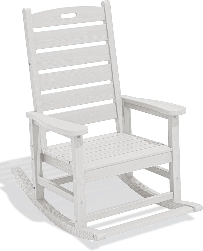 SERWALL HDPE Outdoor Rocking Chair, Oversized Rocking Chair with Footboard, High Back Porch Rocker Chair with 350lbs Support, White by SERWALL