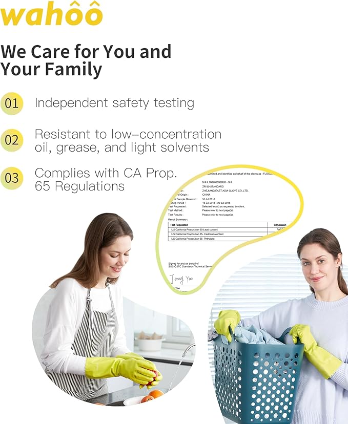 wahoo 3 Pairs Skin-Friendly Cleaning Gloves, Cotton Flocked Lined Dishwashing - Image 5